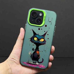 For iPhone 14 Color Ink Frosted PC+TPU Phone Case(Black Cat)