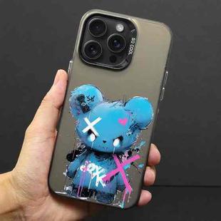 For iPhone 14 Pro Color Ink Frosted PC+TPU Phone Case(Blue Bear)