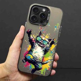 For iPhone 14 Pro Max Color Ink Frosted PC+TPU Phone Case(Glasses Cat)