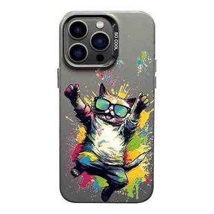 For iPhone 13 Pro Max Color Ink Frosted PC+TPU Phone Case(Glasses Cat)