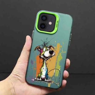 For iPhone 12 Color Ink Frosted PC+TPU Phone Case(Silly Dog)