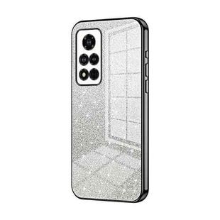 For Honor V40 Gradient Glitter Powder Electroplated Phone Case(Black)