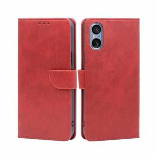 For Sony Xperia 5 V Calf Texture Buckle Flip Leather Phone Case(Red)