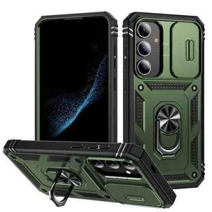 For Samsung Galaxy S24 5G Sliding Camshield TPU + PC Phone Case with Holder(Army Green+Black)