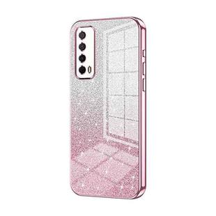 For Huawei Enjoy 20 SE / Y7a Gradient Glitter Powder Electroplated Phone Case(Pink)