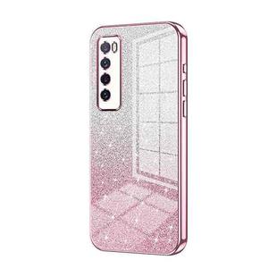 For Huawei nova 7 Gradient Glitter Powder Electroplated Phone Case(Pink)