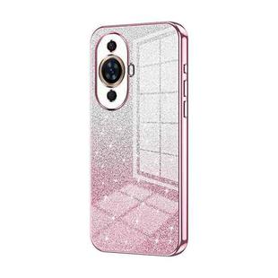 For Huawei nova 11 Gradient Glitter Powder Electroplated Phone Case(Pink)