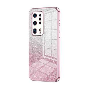 For Huawei P40 Pro+ Gradient Glitter Powder Electroplated Phone Case(Pink)