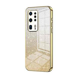 For Huawei P40 Pro+ Gradient Glitter Powder Electroplated Phone Case(Gold)