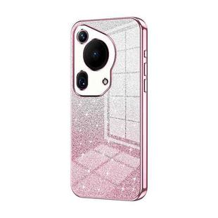 For Huawei Pura 70 Ultra Gradient Glitter Powder Electroplated Phone Case(Pink)