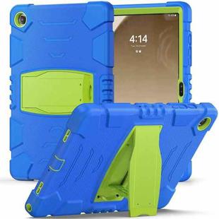 For Samsung Galaxy Tab A9+ / X210 PC Hybrid Silicone Tablet Case with Holder(Blue Lime)