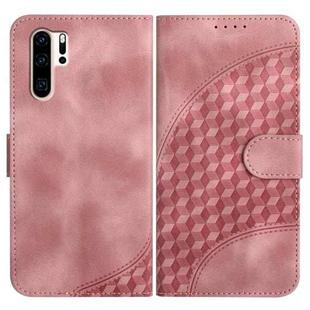 For Huawei P30 Pro YX0060 Elephant Head Embossed Phone Leather Case with Lanyard(Pink)
