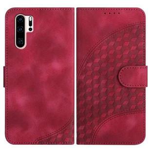 For Huawei P30 Pro YX0060 Elephant Head Embossed Phone Leather Case with Lanyard(Rose Red)