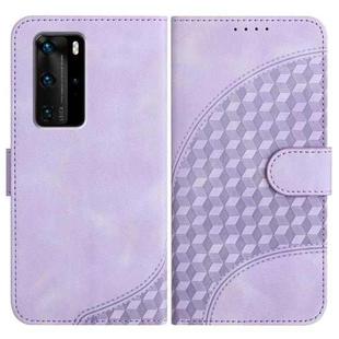 For Huawei P40 Pro YX0060 Elephant Head Embossed Phone Leather Case with Lanyard(Light Purple)