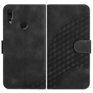 For Huawei Y7 2019 YX0060 Elephant Head Embossed Phone Leather Case with Lanyard(Black)