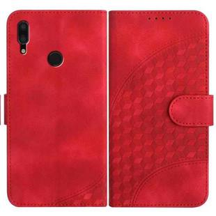 For Huawei Y7 2019 YX0060 Elephant Head Embossed Phone Leather Case with Lanyard(Red)