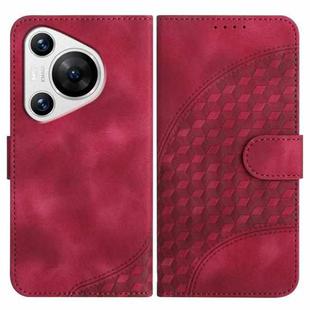 For Huawei Pura 70 YX0060 Elephant Head Embossed Phone Leather Case with Lanyard(Rose Red)