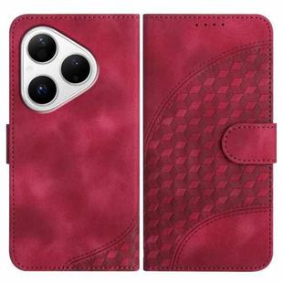 For Huawei Pura 80 5G Elephant Head Embossed Phone Leather Case with Lanyard(Rose Red)