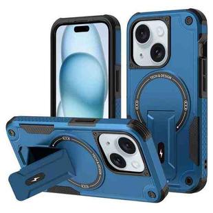 For iPhone 15 Plus MagSafe Holder Armor PC Hybrid TPU Phone Case(Dark Blue)