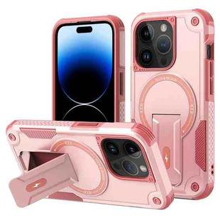 For iPhone 14 Pro Max Armor Magsafe Holder PC Hybrid TPU Phone Case(Pink)