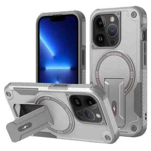 For iPhone 13 Pro Armor Magsafe Holder PC Hybrid TPU Phone Case(Grey)