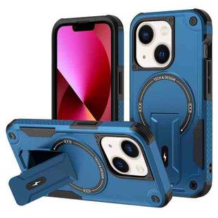 For iPhone 13 Armor Magsafe Holder PC Hybrid TPU Phone Case(Dark Blue)