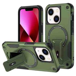 For iPhone 13 Armor Magsafe Holder PC Hybrid TPU Phone Case(Army Green)