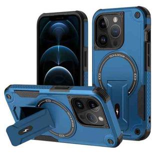 For iPhone 12 Pro Max MagSafe Holder Armor PC Hybrid TPU Phone Case(Dark Blue)