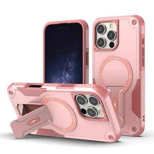 For iPhone 16 Pro Max Armor Magsafe Holder PC Hybrid TPU Phone Case(Pink)