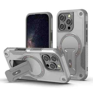 For iPhone 16 Pro Armor Magsafe Holder PC Hybrid TPU Phone Case(Grey)