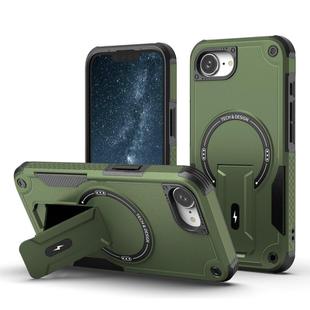 For iPhone 16e Armor Magsafe Holder PC Hybrid TPU Phone Case(Army Green)