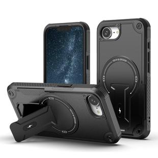 For iPhone 16e Armor Magsafe Holder PC Hybrid TPU Phone Case(Black)