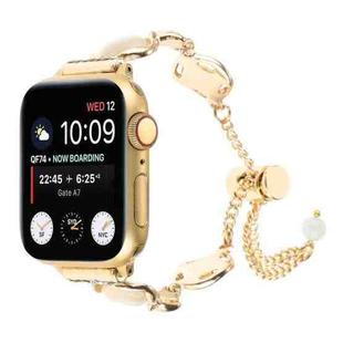 For Apple Watch Series 8 45mm Shell Metal Chain Bracelet Watch Band(Gold)