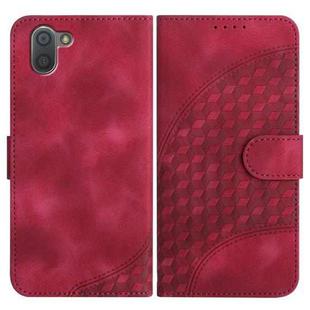 For Sharp Aquos R3 YX0060 Elephant Head Embossed Phone Leather Case with Lanyard(Rose Red)