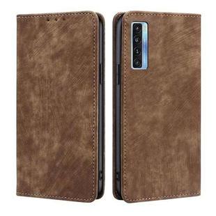 For TCL 20s / 20 5G / 20L / 20L+ RFID Anti-theft Brush Magnetic Leather Phone Case(Brown)