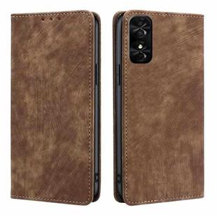 For TCL 50 SE 4G RFID Anti-theft Brush Magnetic Leather Phone Case(Brown)