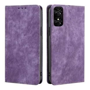 For TCL 50 SE 4G RFID Anti-theft Brush Magnetic Leather Phone Case(Purple)