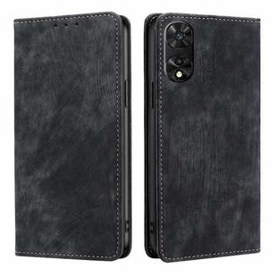 For TCL 505 4G RFID Anti-theft Brush Magnetic Leather Phone Case(Black)