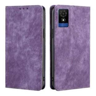 For TCL 501 4G RFID Anti-theft Brush Magnetic Leather Phone Case(Purple)