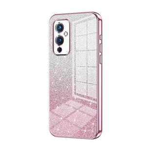 For OnePlus 9 Gradient Glitter Powder Electroplated Phone Case(Pink)