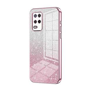 For Realme 8 5G Gradient Glitter Powder Electroplated Phone Case(Pink)