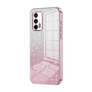 For Realme GT 5G / Q3 Pro 5G Gradient Glitter Powder Electroplated Phone Case(Pink)