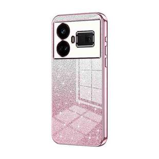 For Realme GT5 Gradient Glitter Powder Electroplated Phone Case(Pink)