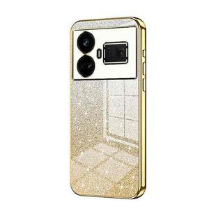 For Realme GT5 Gradient Glitter Powder Electroplated Phone Case(Gold)