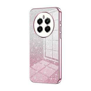 For Realme 12+ Gradient Glitter Powder Electroplated Phone Case(Pink)