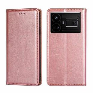 For Realme GT5 / GT5 240W Gloss Oil Solid Color Magnetic Leather Phone Case(Rose Gold)