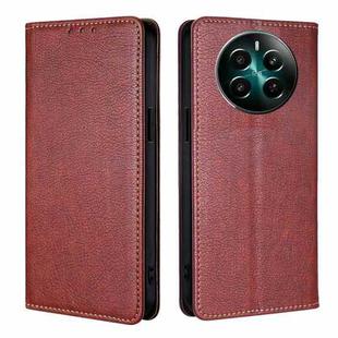 For Realme 12+ 5G Gloss Oil Solid Color Magnetic Leather Phone Case(Brown)