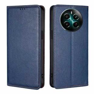 For Realme 12+ 5G Gloss Oil Solid Color Magnetic Leather Phone Case(Blue)