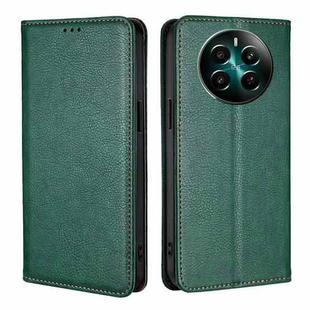 For Realme 12+ 5G Gloss Oil Solid Color Magnetic Leather Phone Case(Green)