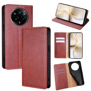 For Realme 14 Pro 5G Global Gloss Oil Solid Color Magnetic Leather Phone Case(Brown)